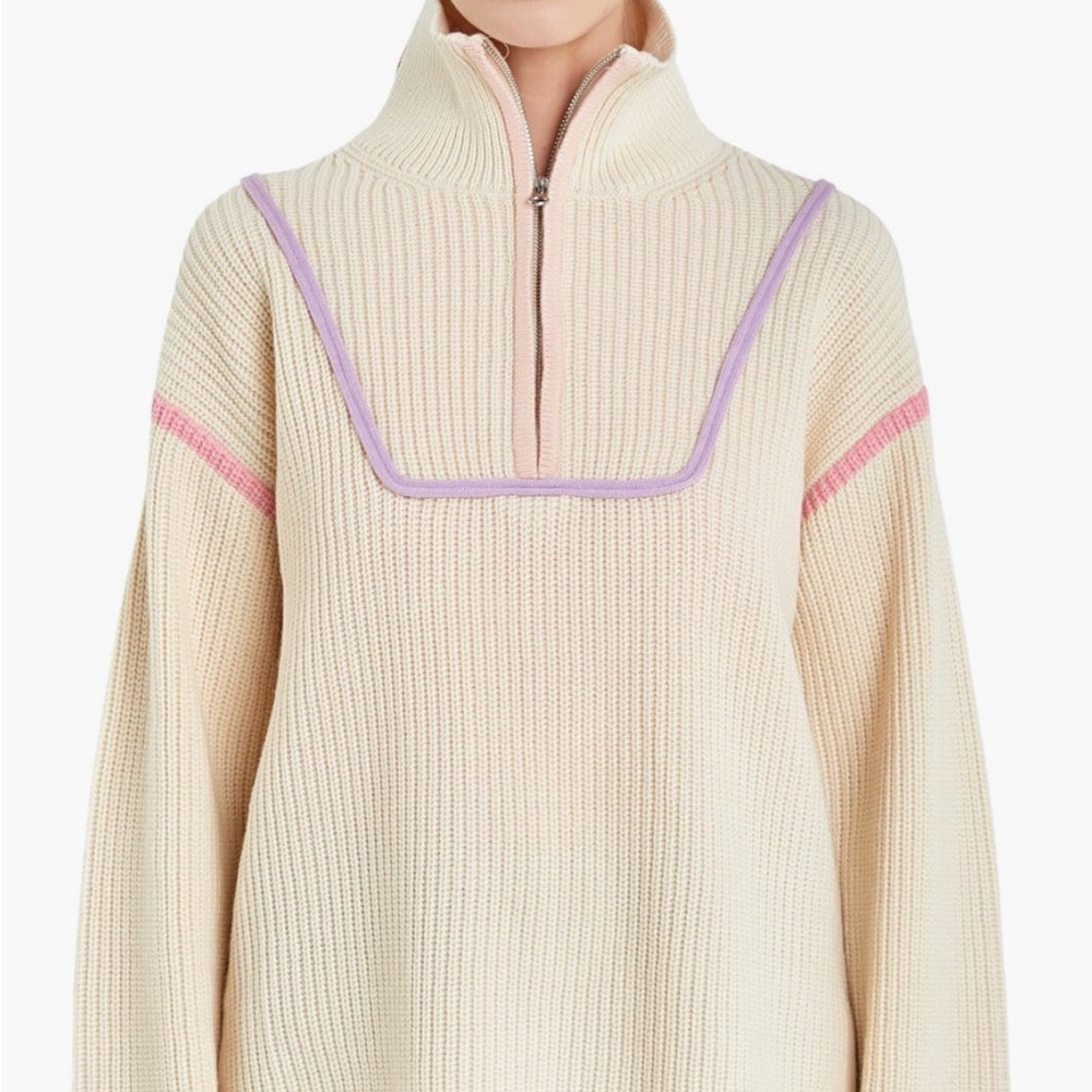 English Factory Cream and Pink V-Neck Sweater